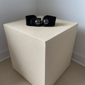 French Connection Black Elastic Bow Belt with Silver Buckle